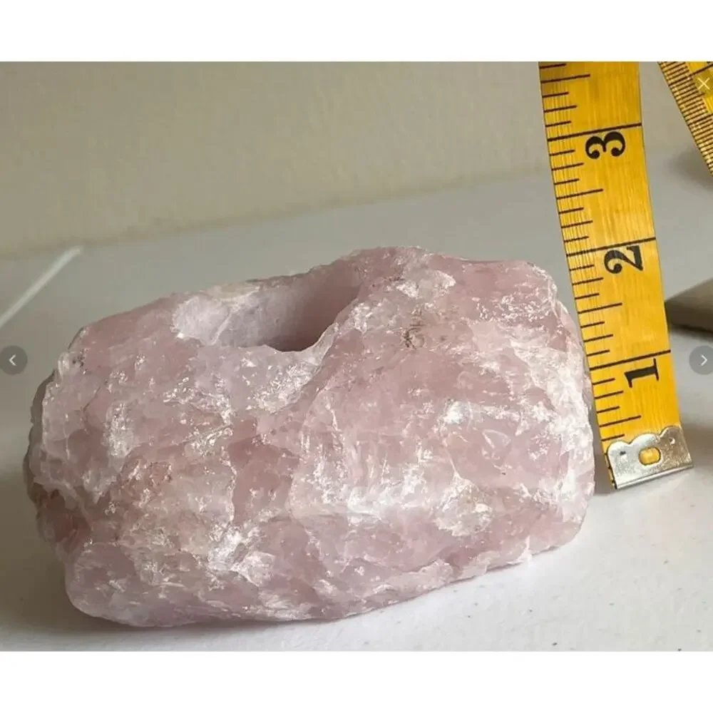 Large Natural Rose Quartz Crystal Candle Holder Tea Light Holder Made in Brazil